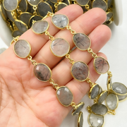 Black Rutile Organic Shape Bezel Gold Plated Wire Chain